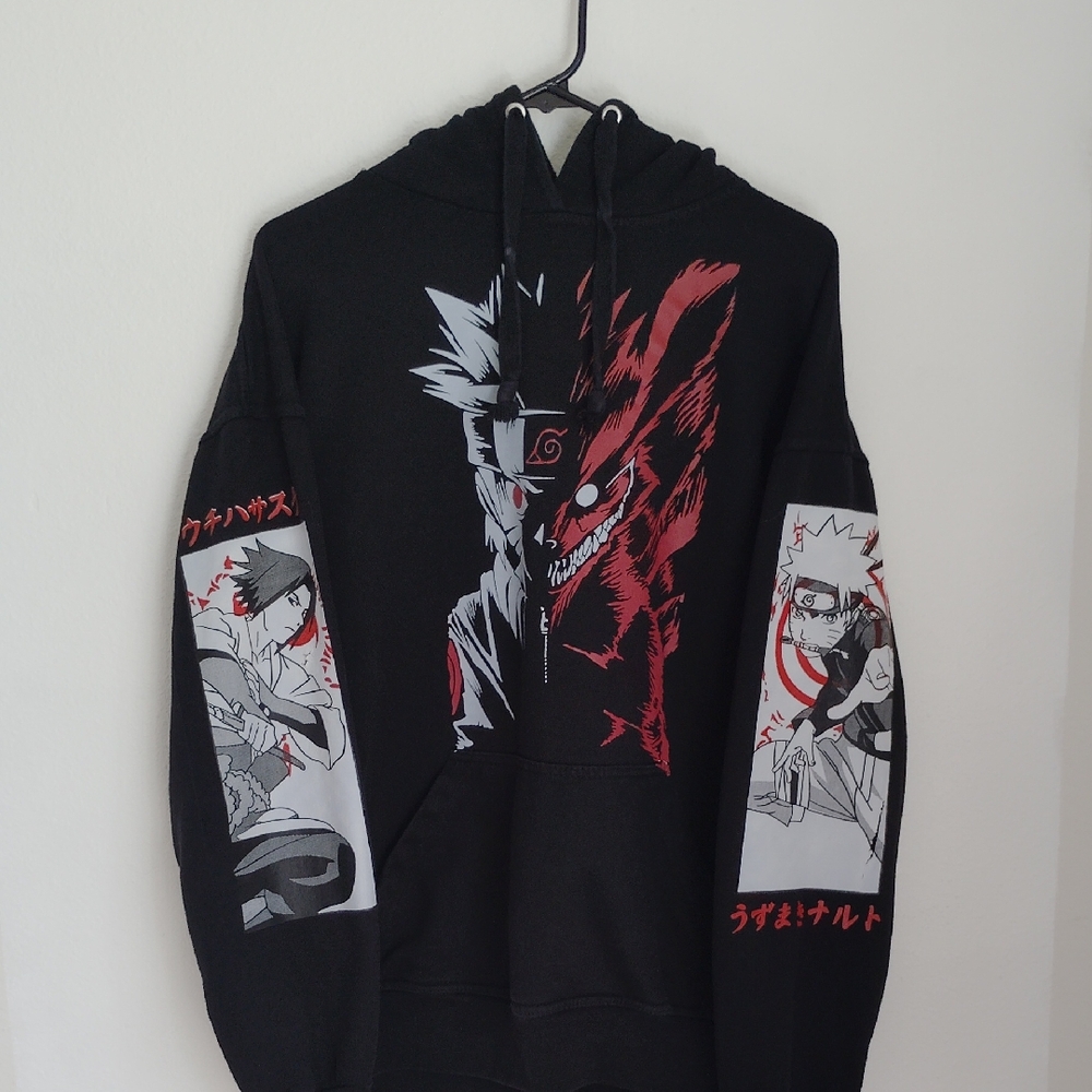 Jon Lauren Mens Black Graphic Hoodie Size XL Naruto Anime Pullover Japanese